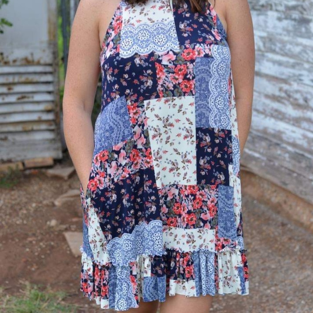 Perfectly Patched halter midi dress 2x